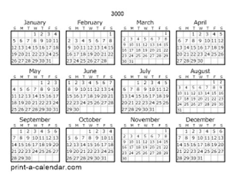 3000 Calendar